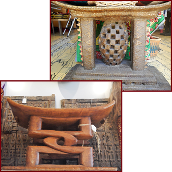 Brass and Wood Hand Carved Chairs from Ghana