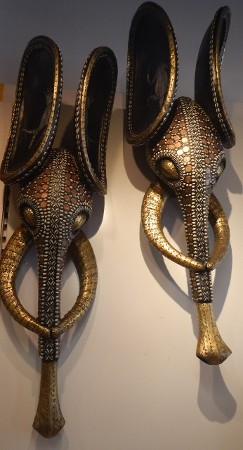 Elephants Masks from Cameroon, Central Africa, Uniquely Handcrafted Using Copper and Brass Metals